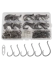 Circle Hooks Saltwater Catfish Bass Fishing Hooks 180pcs Octopus Offset Fishi...