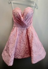 SHERRI HILL Pink Floral Jacquard Strapless Fit & Flare Mini Dress Size 2