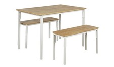 Bolitzo Oak Dining Table & 2 White Benches For Small Spaces