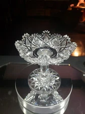 Unique Compote Bowl, American Brilliant period Cut Glass Crystal Crimped rim