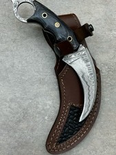 Cuchillos BigCat Damasco Acero Karambit - Cuchillo de Caza Táctico con Funda de Cuero