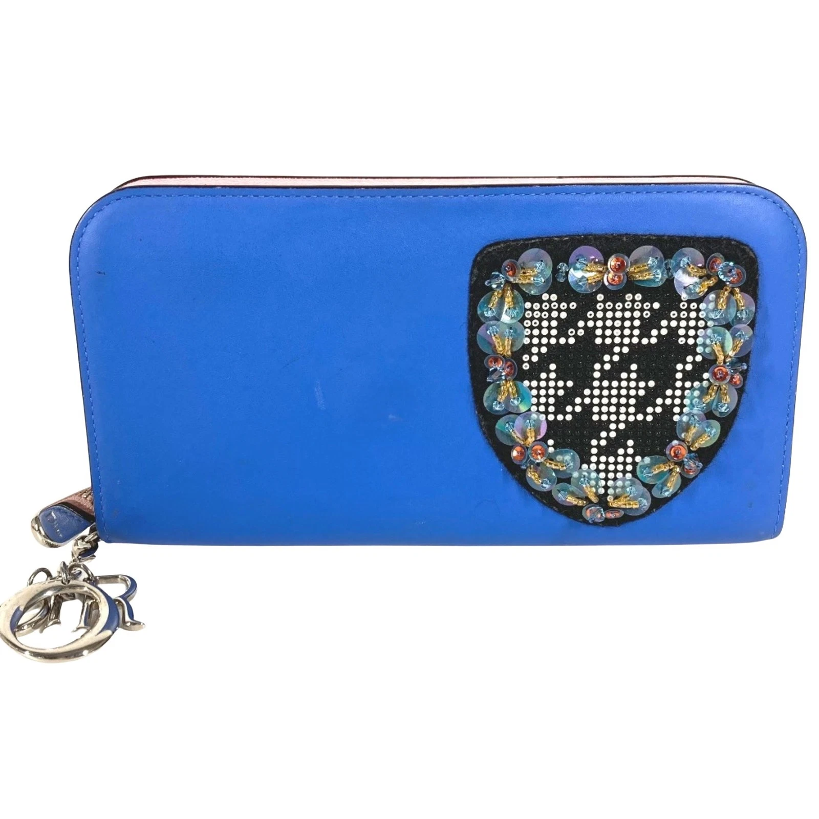 Portefeuille Dior en cuir bleu authentique