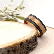 8mm Rose Gold Tungsten Carbide Ring Black Brushed Polished Finish Unisex Band