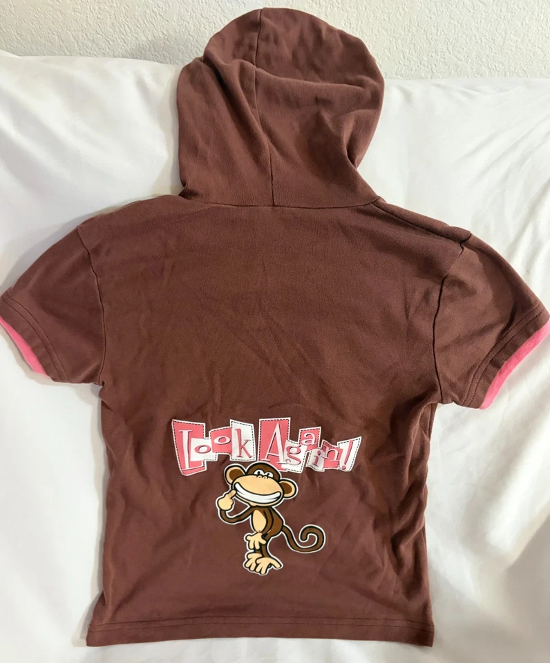 Camiseta con Capucha Vintage Bobby Jack Mono Marrón Rosa Niñas Camisa Y2K Talla 7/8? Foto 3 de 4