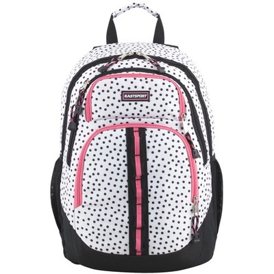 Eastsport 18'' Rally Sport Black & White Polka Dot Backpack with Tech Pocket