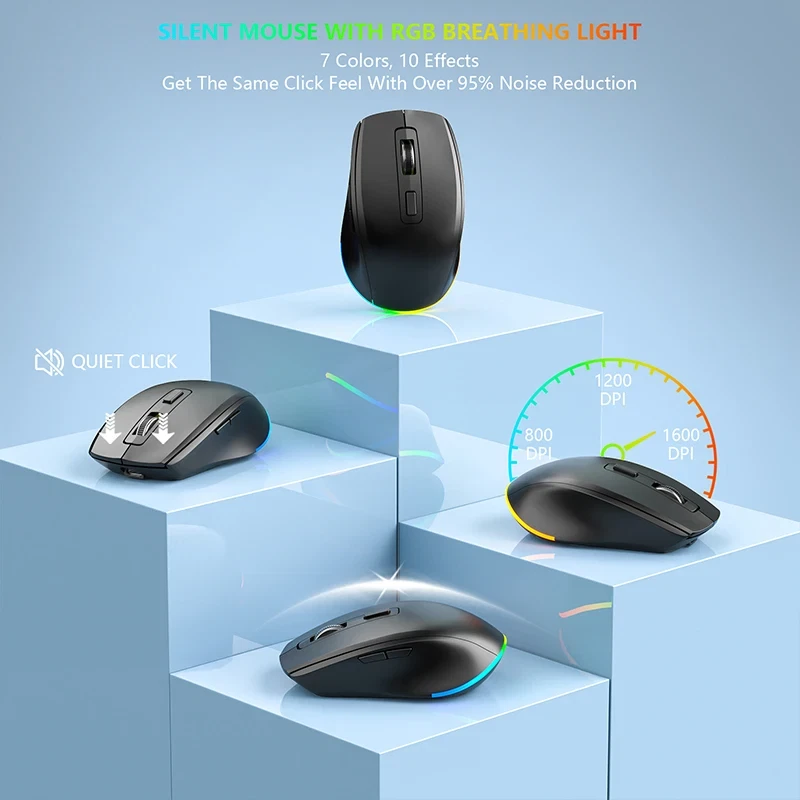 2.4G Wireless Keyboard Mouse Combo RGB Backlit Phone Holder 1600DPI Rechargeable - Image 4 of 4