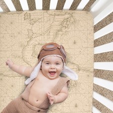 Explore Baby Fitted Crib Sheet with Map Print, Adventure Explore Travel Theme...