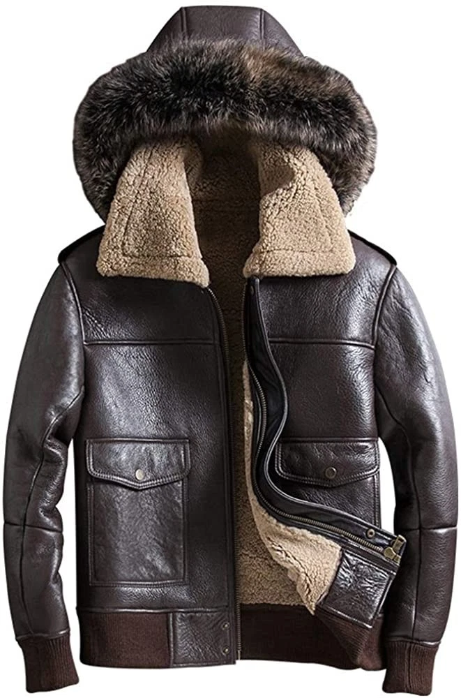 100% Sheepskin B-3 Men Irvin US Navy RAF Flying Aviator Pilot Leather Fur Jacket