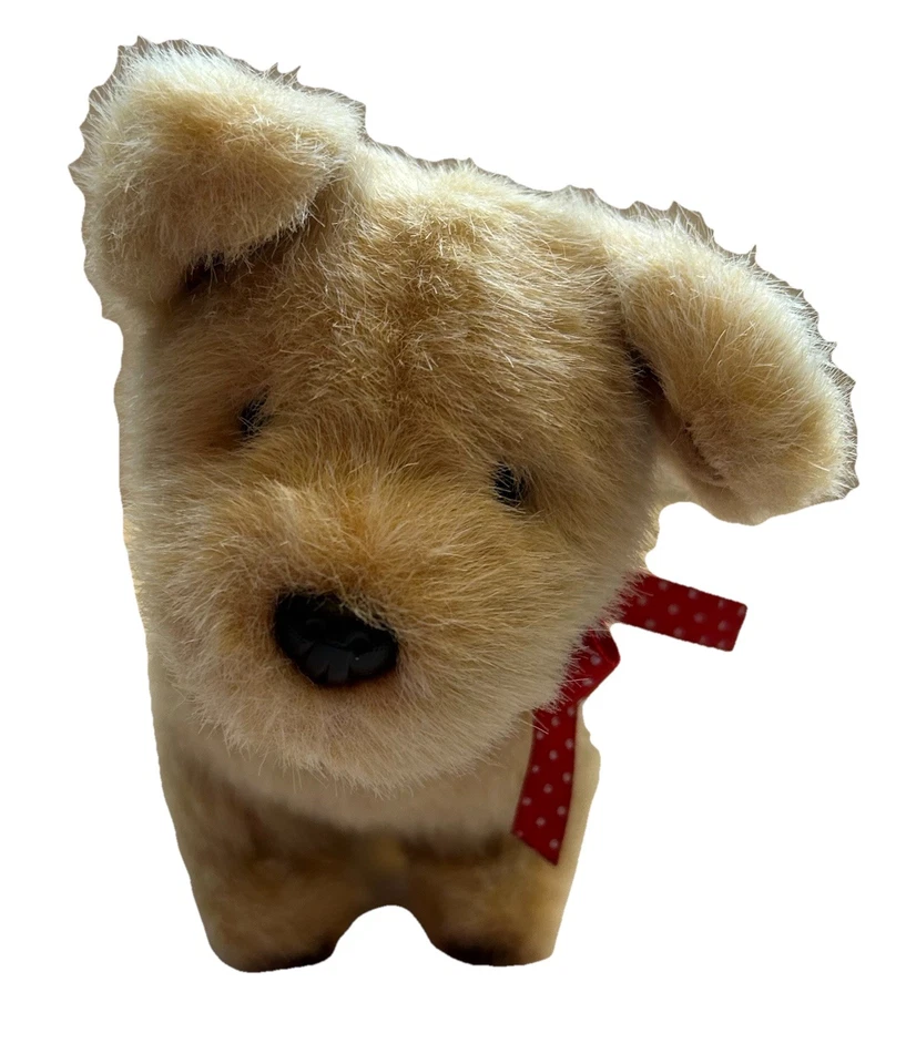 Gund Puppy Dog Tan Plush Stuffed Animal Toy Small 7" Red Bow White Polka Dots - Image 2 of 4