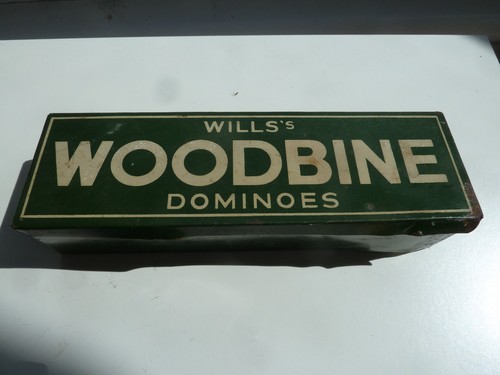 VINTAGE WILLS'S WOODBINE BLACK BAKELITE DOMINOES IN ORIGINAL METAL TIN - 1930s