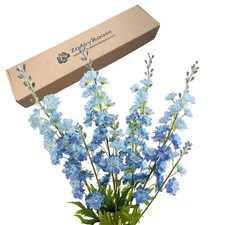ZYTUYO Blue Delphinium Artificial Flower Long Stem Flower 4 pcs 33.5 in Fake ...