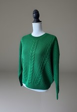 Tommy Hilfiger Women L Green Cable-Knit Pullover Sweater Crew Neck Long Sleeve