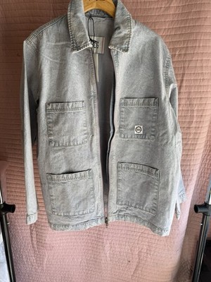 Men's Indigo Denim Full Zip Jacket with Logo, Point Collar & Pockets, Size L