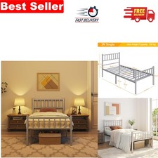 3ft Modern Metal Single Bed Frame with Headboard & Footboard - Stylish Silver