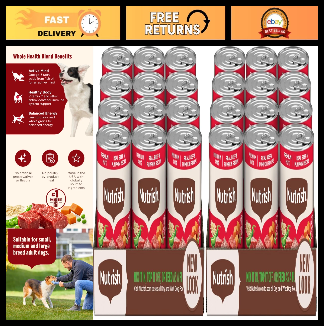 Premium Beef & Pumpkin Wet Dog Food Paté, Whole Health Blend, 13 oz Can, 24 Pack