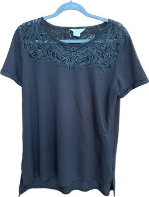 C. Wonder Limited Women's Black Amara Burnout Tee Shirt Size Large Lace Details