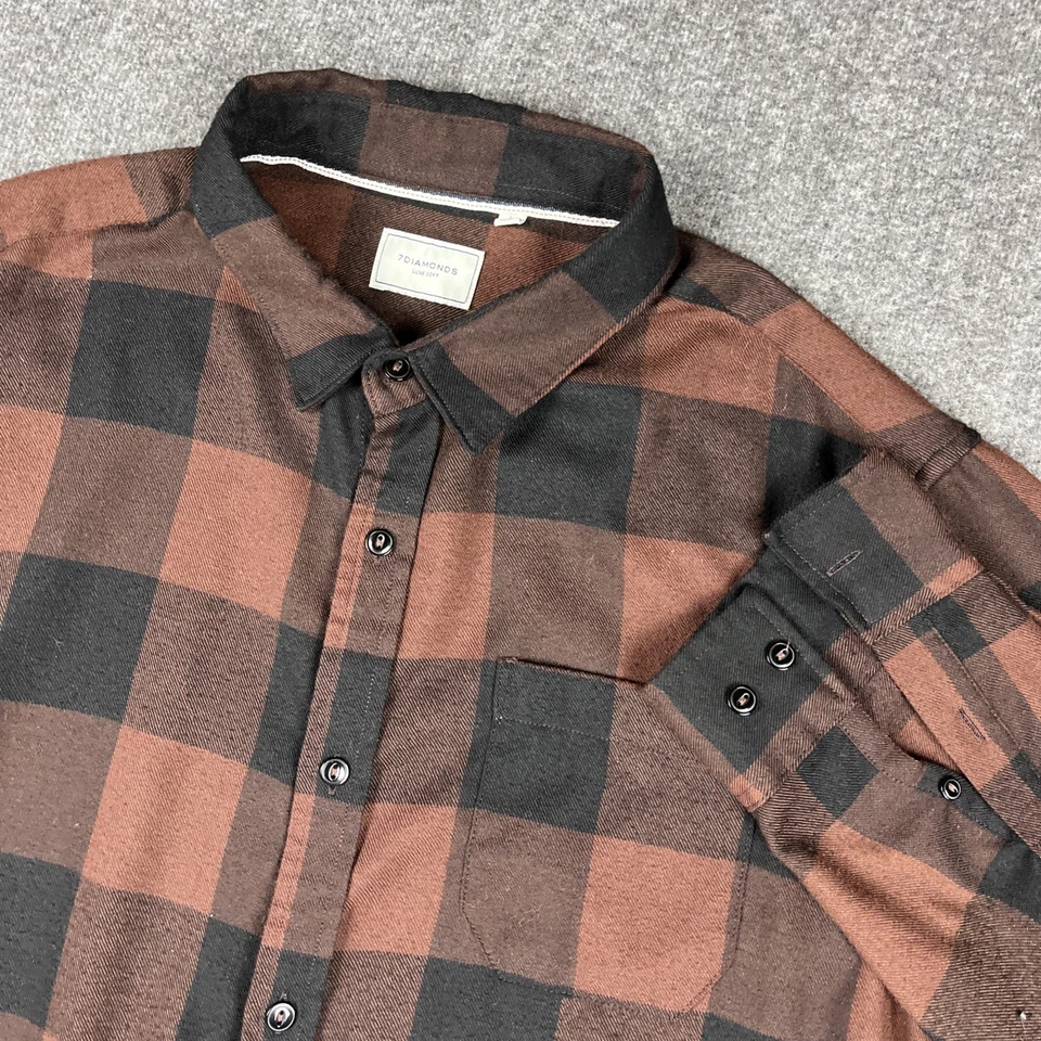 Рубашка мужская L поколения 7 бриллиантов мягкая фланелевая коричневая черная с клетчатым карманом в виде буйвола - Изображение 2 из 4