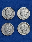1936 & 1938 S Mercury Dimes (4) 90% Silver Circulated