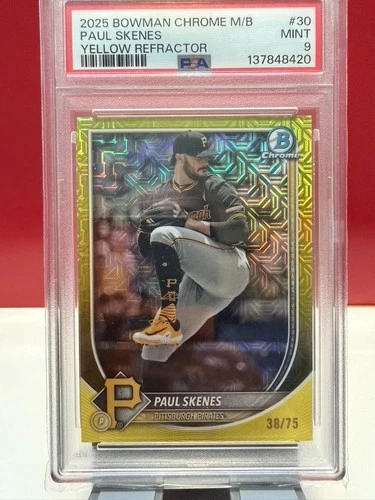 2025 Bowman Chrome Paul Skenes #30 Mojo Refractor Yellow /75 Color Match Pirates