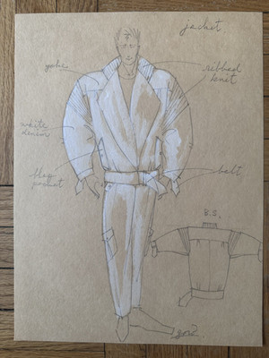 Original 1980's Vintage Mens Fashion Design Illustration on Paper OOAK 8.5 x 12