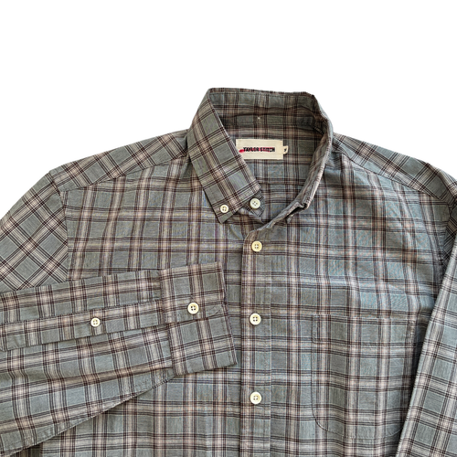 Camicia Taylor Stitch blu grigia a quadri taglia 38 circonferenza petto 40 manica lunga elasticizzata nuova senza etichette - Foto 4 di 6