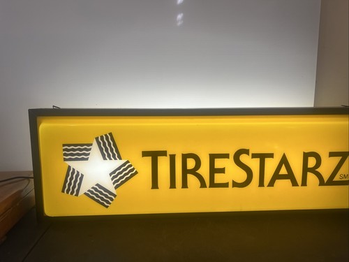 Vtg TIRESTARZ Tires Hanging Light Up Sign Advertisement Yellow 36" Wall Ceiling - Picture 2 of 21