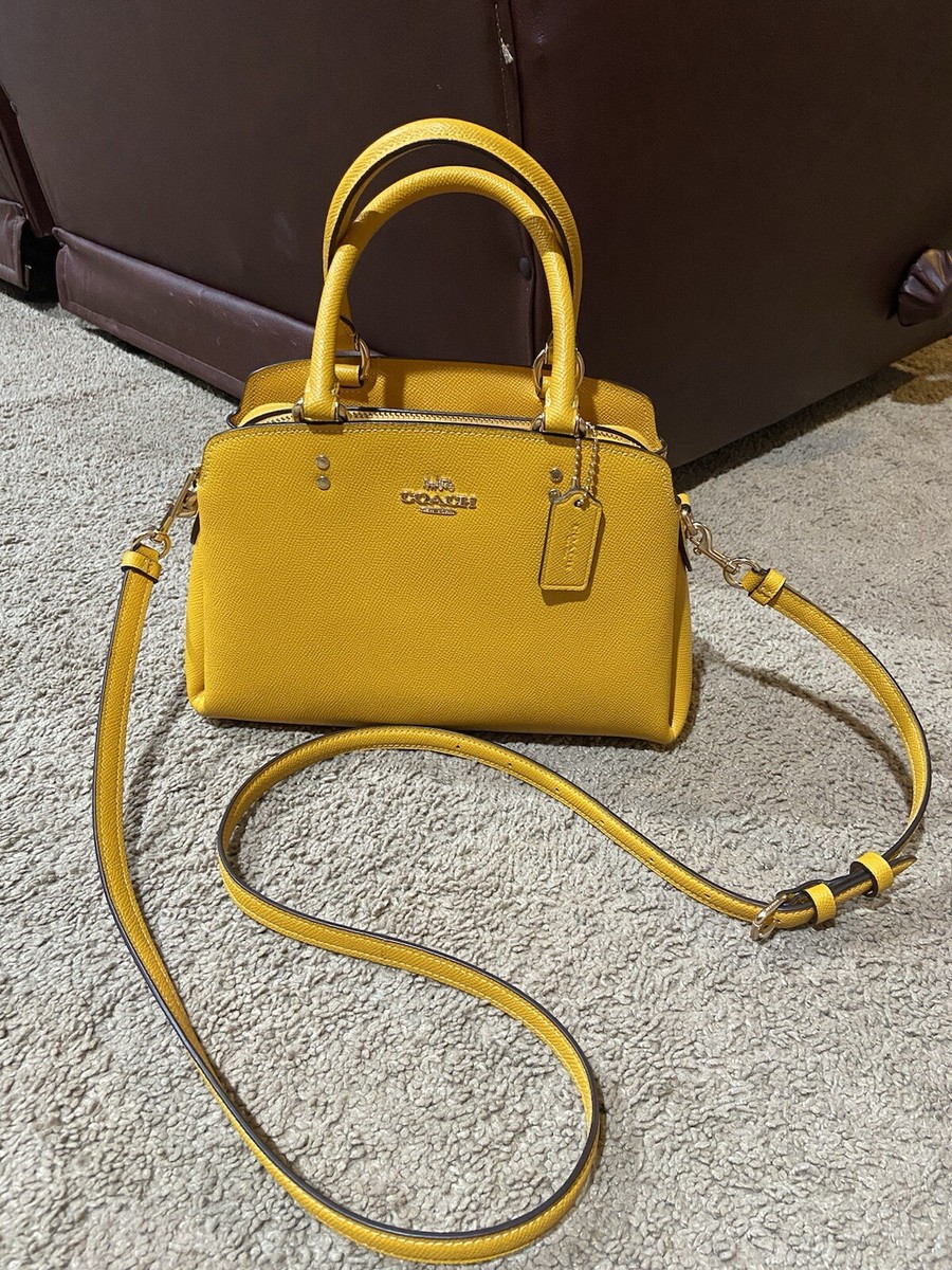 Coach MINI LILLIE CARRYALL Purse In Mustard Yellow Crossgrain