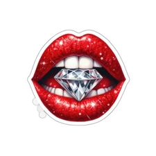 Sexy Red Lips Glossy Shine Lipstick Diamond Crystal Bite Kiss-Cut Stickers