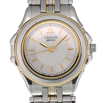 SEIKO CREDOR 7371-0120 K18/SS Silver Dial Quartz Ladies Watch J#136824