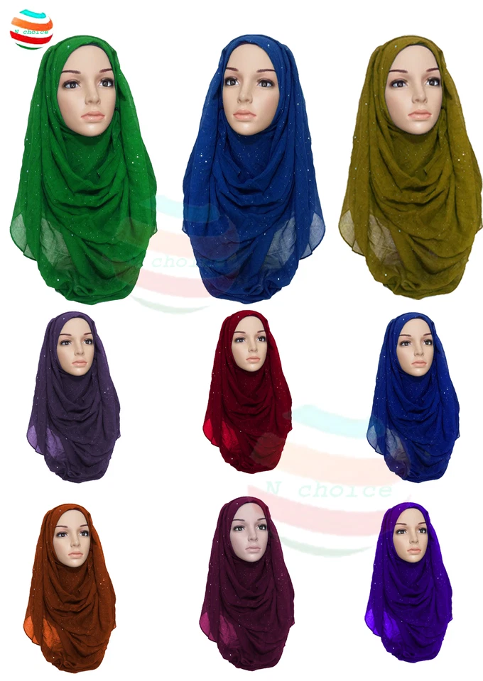 Womens Glitter Scarf Sparkle Shimmer Style Hijab Maxi Scarf lot Shiny Gliter
