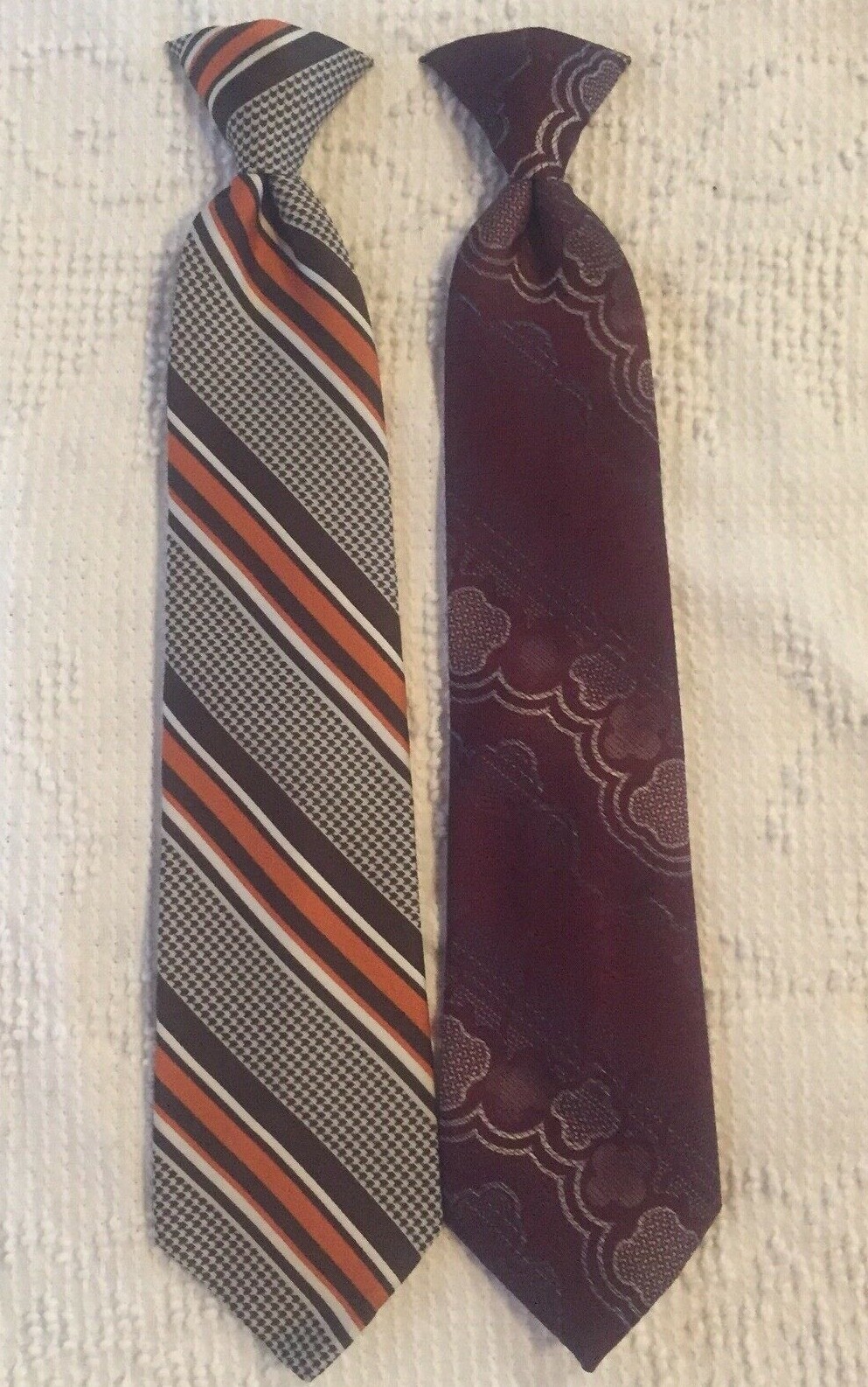 Lot of 2 Wembley Men's ClipOn Ties Striped Brown / Orange & Geometric