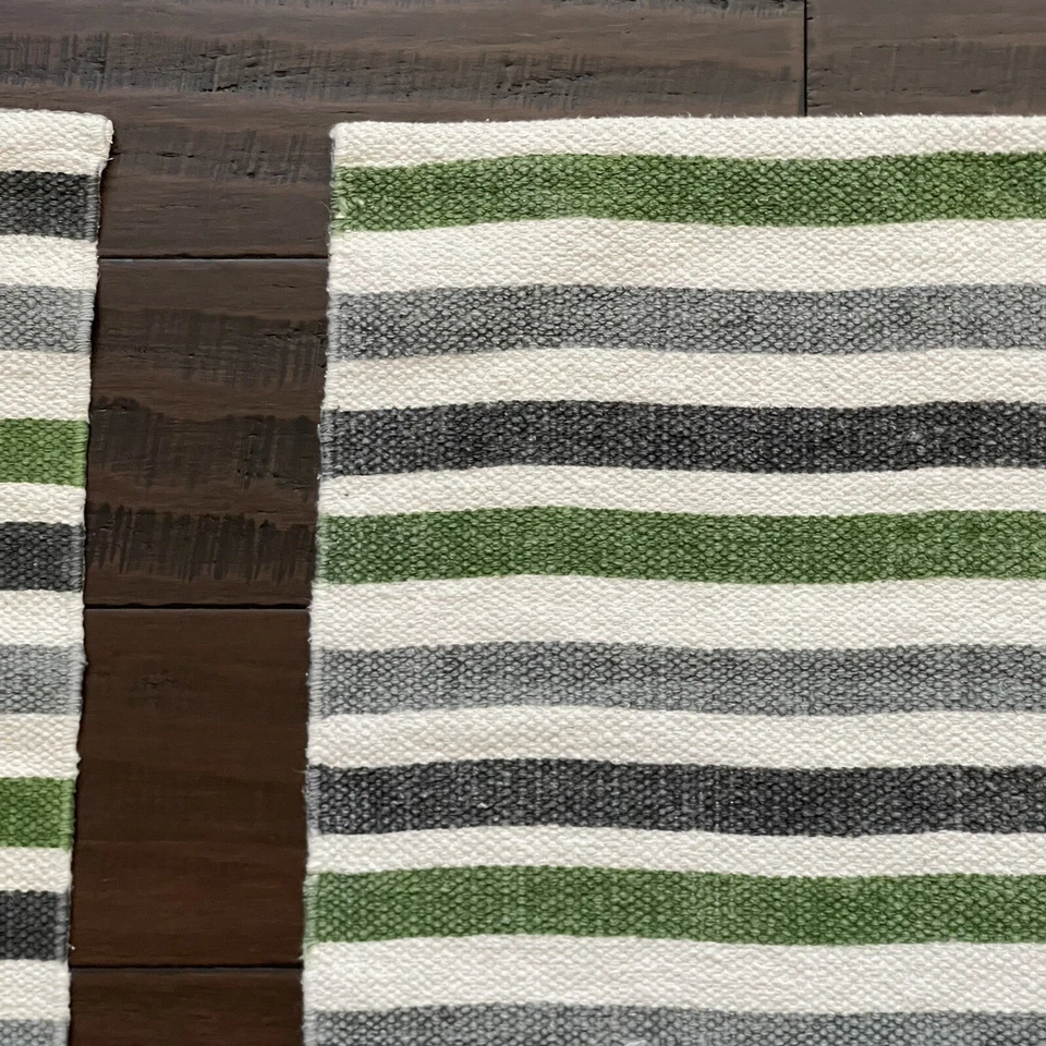 2 Crate and Barrel Striped Table Runners Green Gray Blue 47" x 13" and 38" x 14" - Image 2 of 4