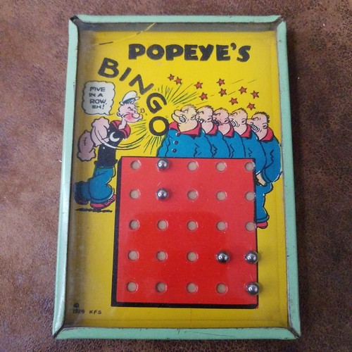 1929  POPEYE'S BINGO   Dexterity Puzzle - King Features Syndicate Inc. Made USA - Afbeelding 1 van 7