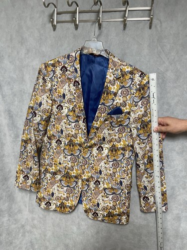 Linea Uomo Blazer Men 36R Beige Floral Paisley Cotton Casual Wedding Summer Coat - Picture 4 of 12