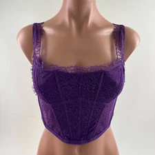 Victoria's Secret Dream Angels Long Line Balconet Bustier Bra Purple Plaid L NWT