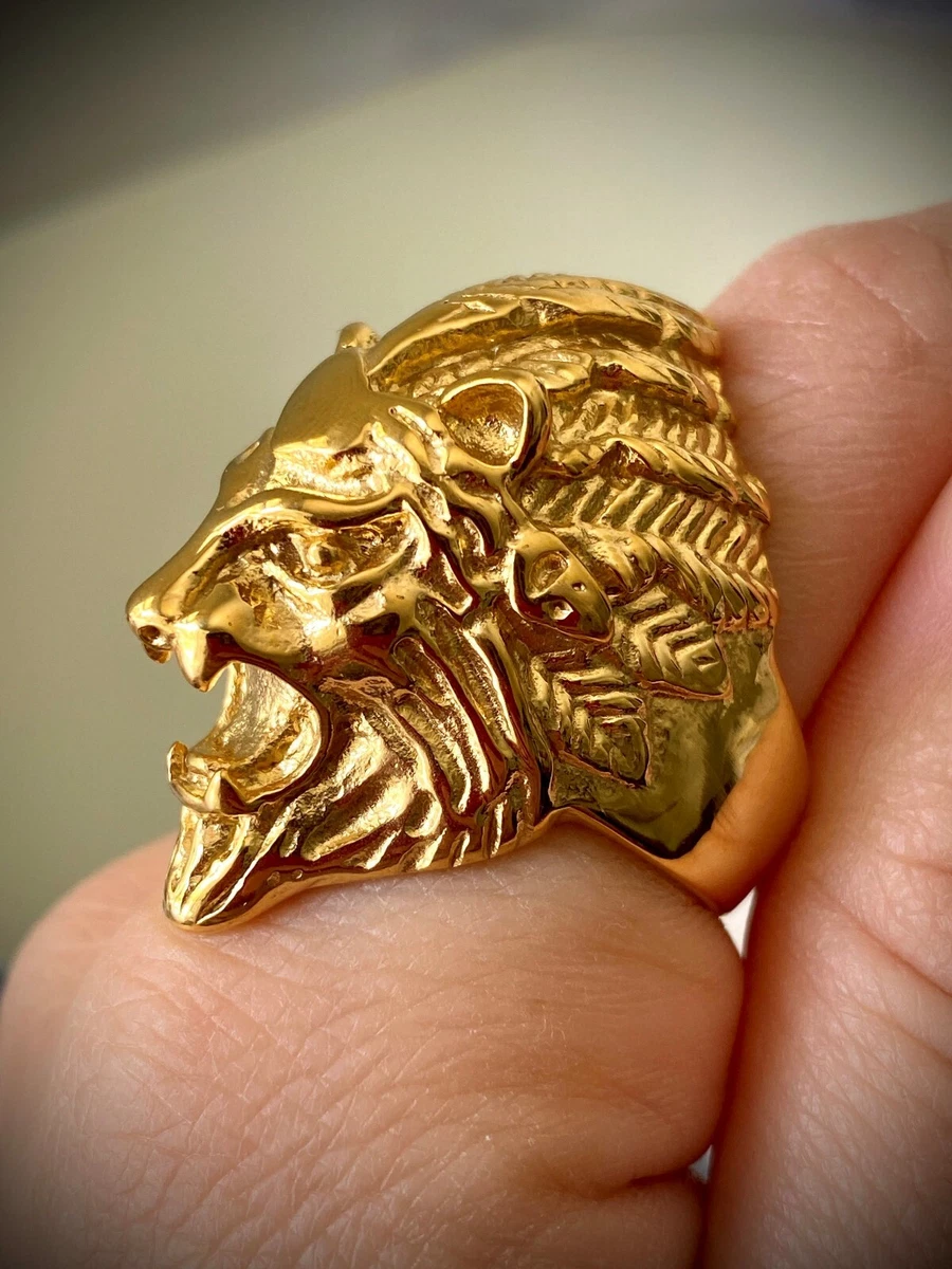 14K Yellow Gold Lion Head Ring - Carbo Jewelers