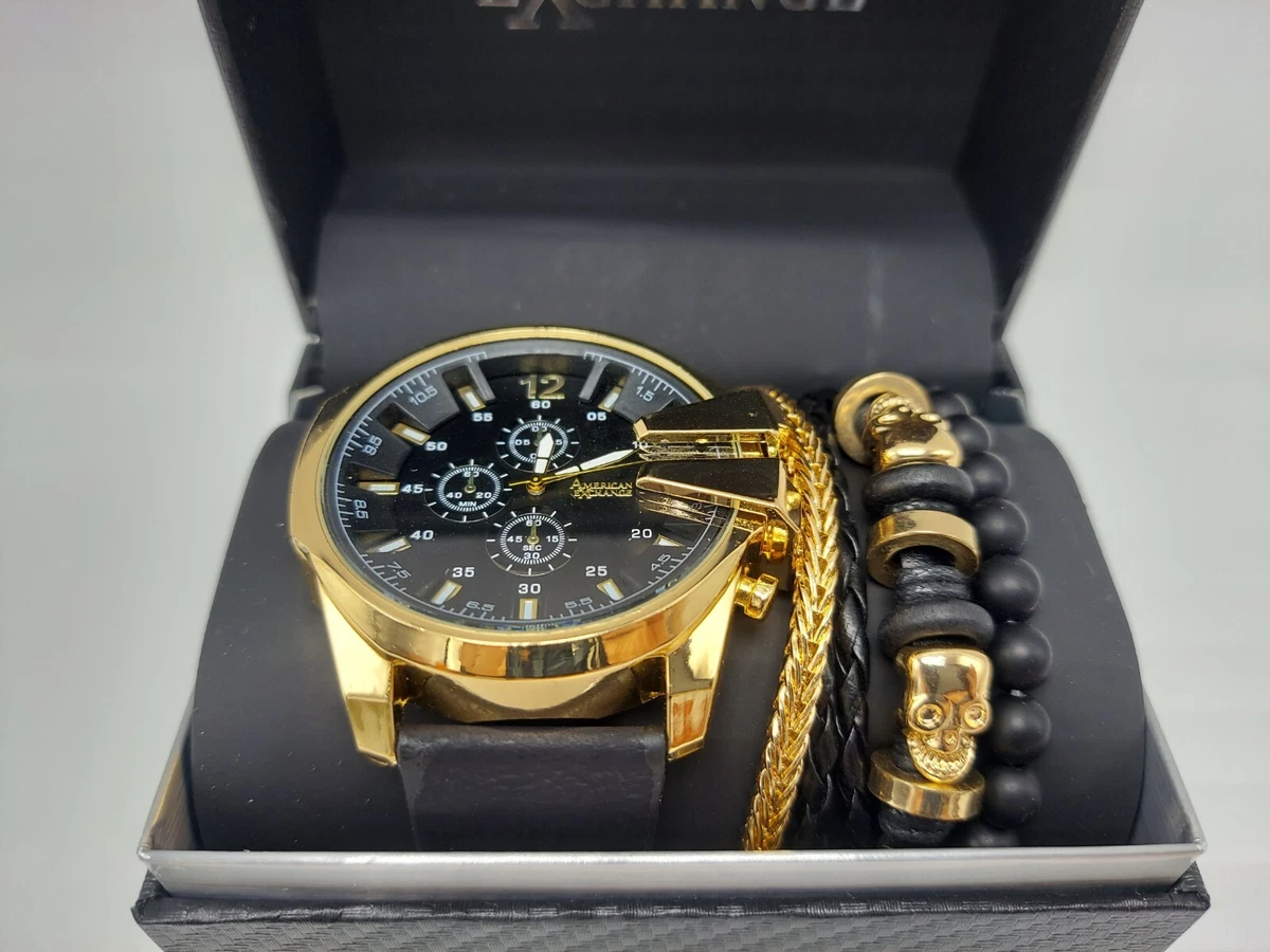 Macys American Exchange Gold Black Watch Kit with Bracelets