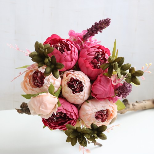 13 Heads Silk Peony Artificial Flowers Wedding Bouquet Home Party Outdoor Decor - Picture 14 of 27
