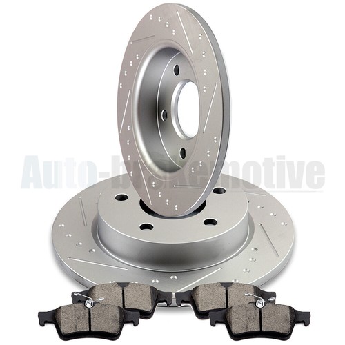 FOR 2008 2009 2010 2011 2012 MAZDA 3 REAR BRAKE ROTORS + CERAMIC PADS SLOT KIT - Picture 2 of 12