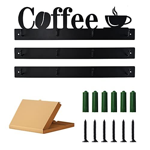3er Set Wandhalterung Kaffeebecher Halter Regal mit 12 Haken für Küche Kaffee Bar - Bild 2 von 7