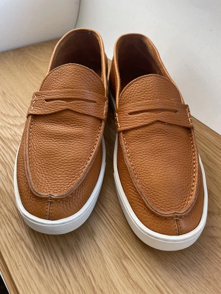 SANTONI Hombre Marrón Cuero Mocasines/Zapatos/Hecho en Italia/42EU/9US Foto 3 de 4