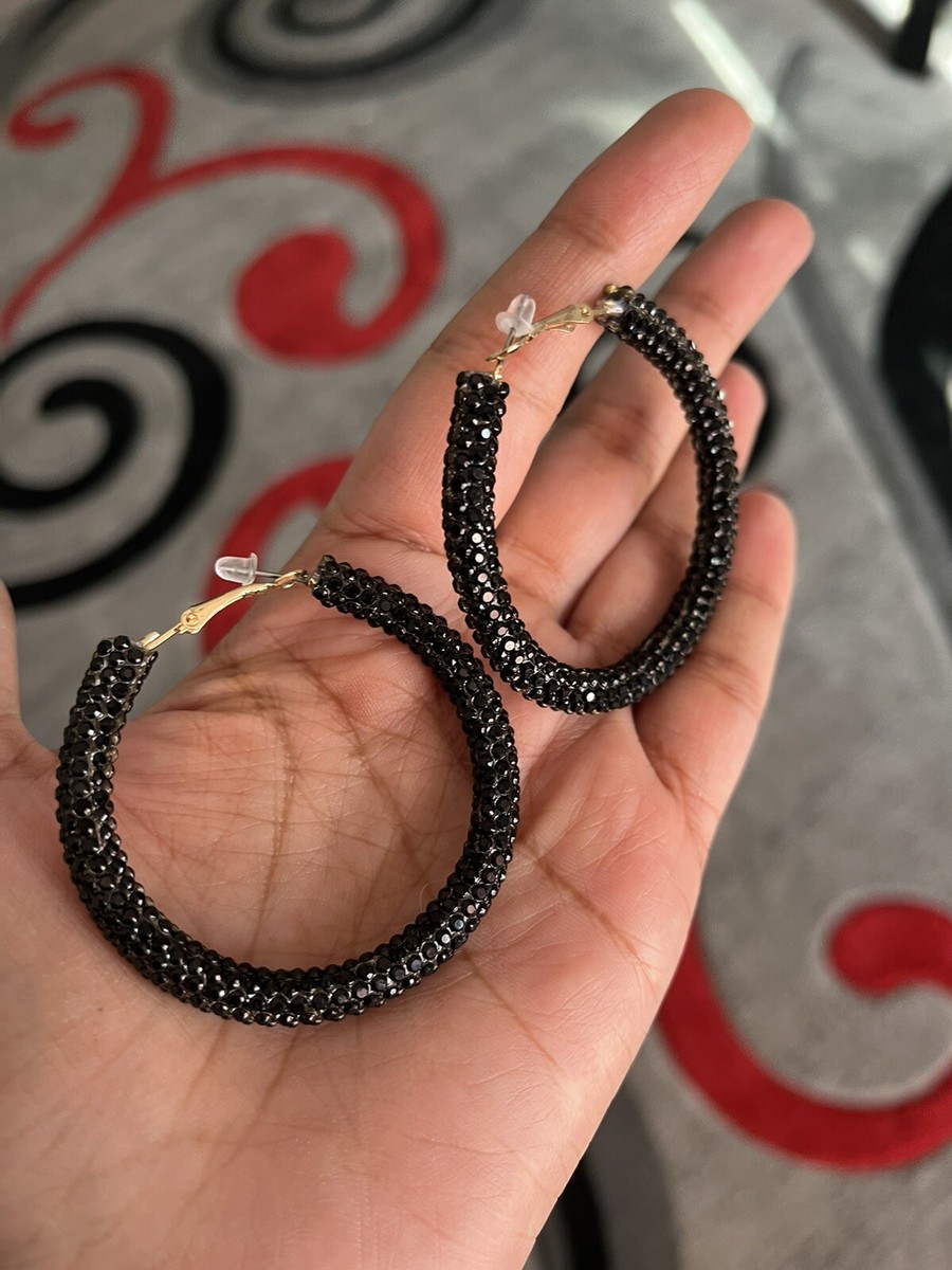 Large Black Hoops Earrings Long Chunky Statement Big Pageant