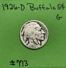1926 D Buffalo 🦬 Indian Head Nickel 5c Good GD