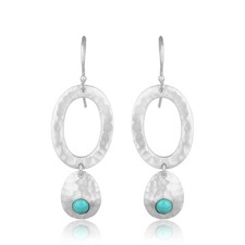 Turquoise Gemstone Hammered Design 925 Sterling Silver Drop Earrings Jewelry