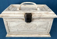 Vintage 60's Lerner Gold & Whit Faux Wood Sewing Box