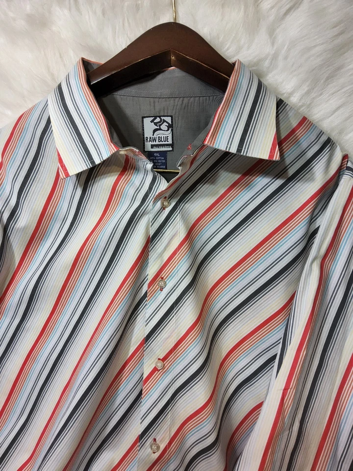 VTG Y2K Raw Blue Nu Realms Mens Shirt 4XL Collar Button Up white Stripe Cuffed - Image 2 of 4