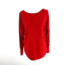 Adrienne Vittadini Red Sweater Medium Rayon Polyester Long Sleeve Round Neck