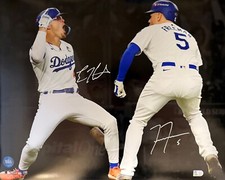 Kike Hernandez & Freddie Freeman Dual Autographed 16x20 Photo - Celebration
