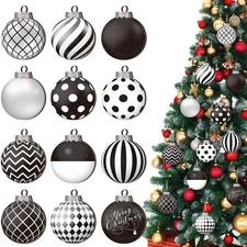Huwena 36 Pcs Christmas Black and White Ball 2.48 Inch Stripe Dot Hanging Xma...