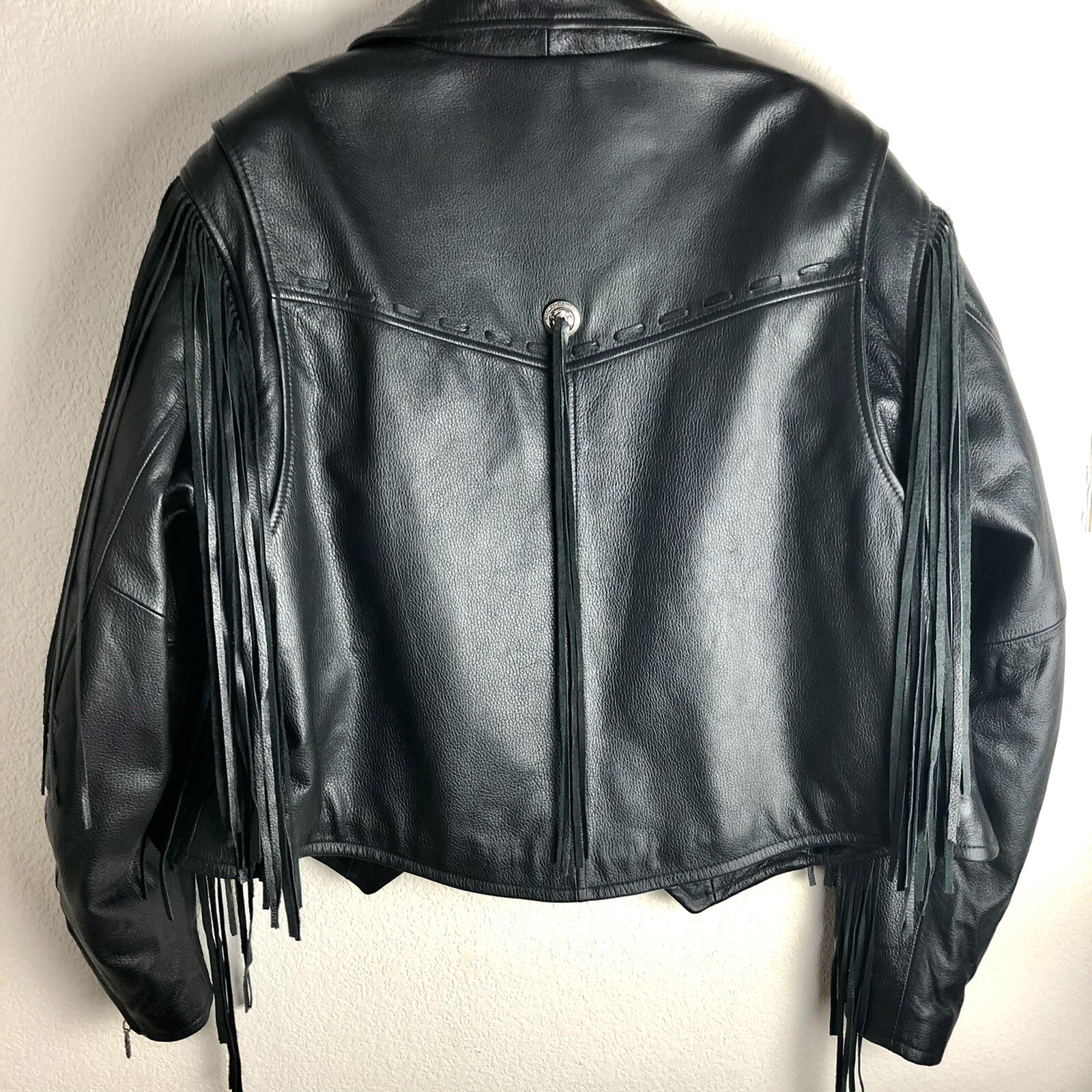 Harley Davidson Motorcycle Leather Jacket Fringe Wom… Gem